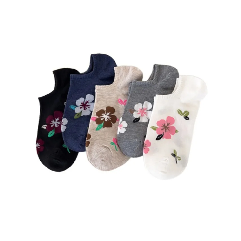

5Pairs Soft Heart Flower Boat Ankle Socks Cotton Hamburger Love Short Socks Anti-slip Female Hosiery Women's Socks Sports