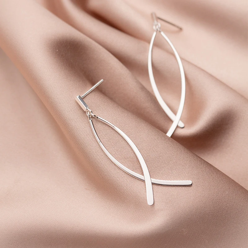 Modian New Classic Geometric Cross Line Dangle Earring for Women Authentic Sterling Silver 925 Drop Earring Fine Jewelry Gift