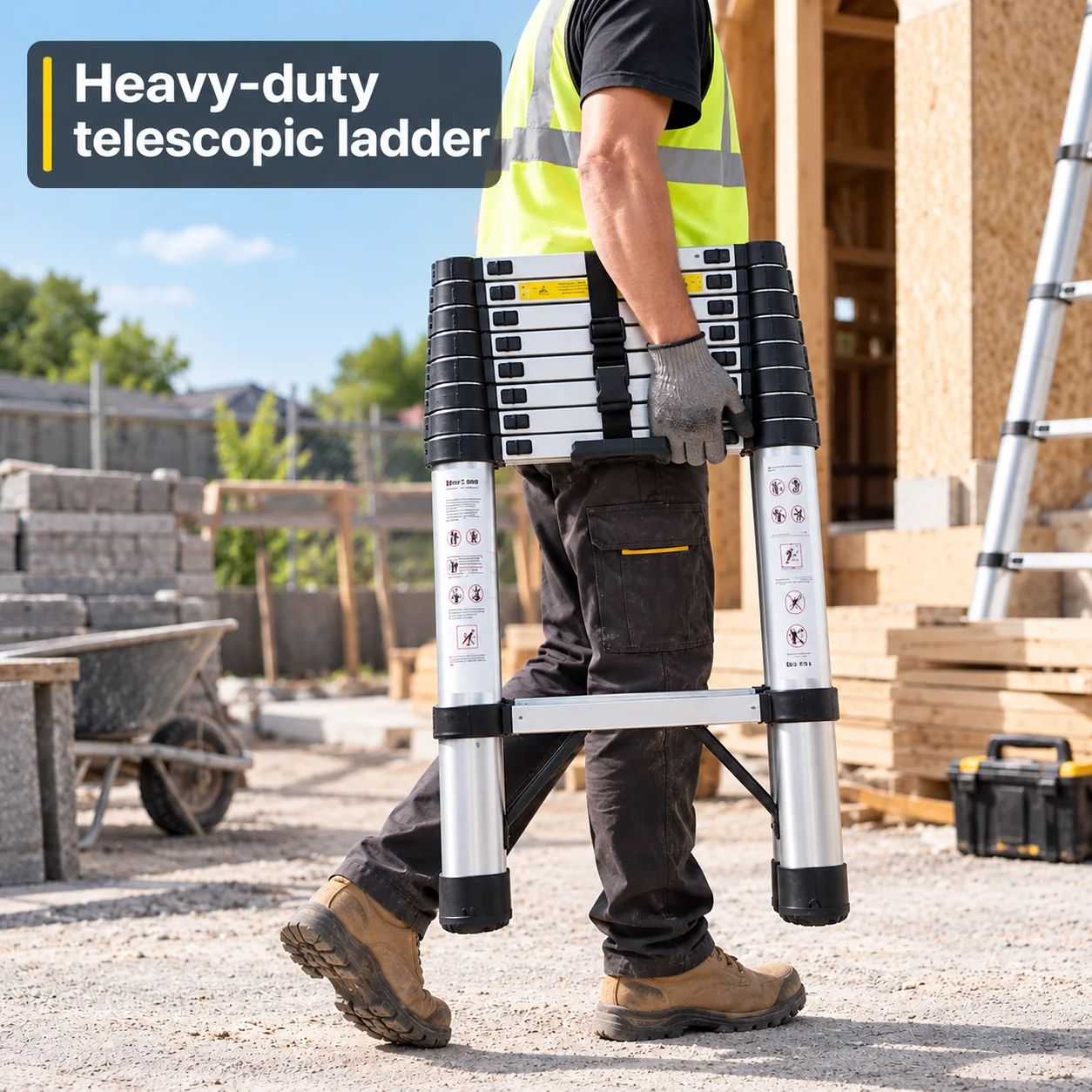 Heavy-Duty Telescopic Ladder, 330 lb High Load Capacity | Non-Slip Feet + Safety Locks, Lightweight & Collapsible, Stable & Port