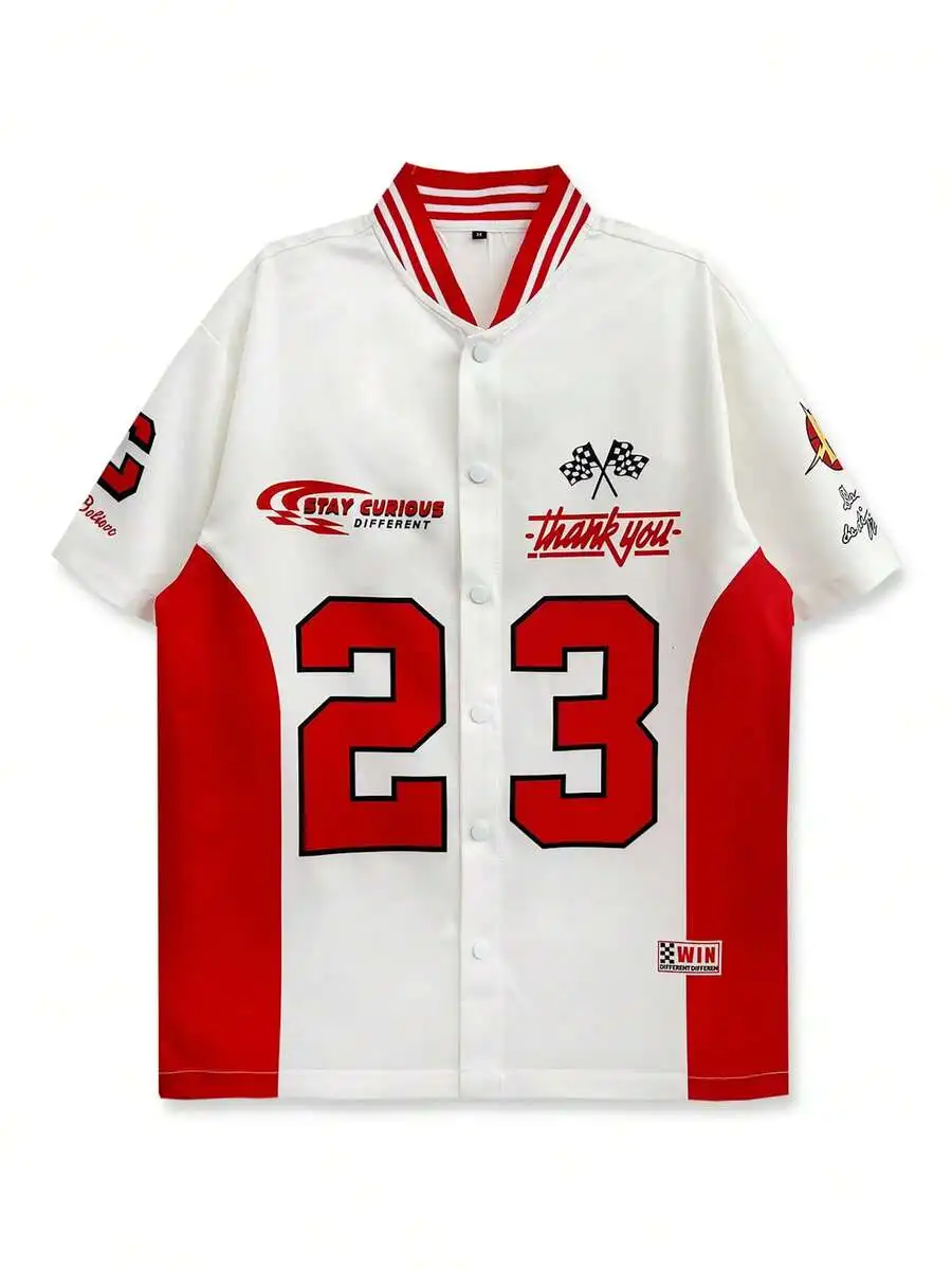 

Men Casual Baseball Collar Shirt With Number 23 Graphic Print