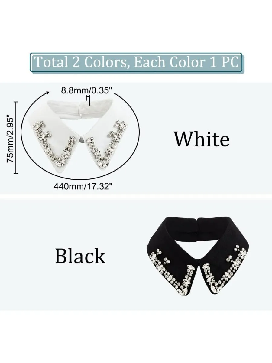 2 Pcs Rhinestones False Collars Detachable Dickey Collars with Crystal Half Shirt Blouse False Collar Choker for Women White