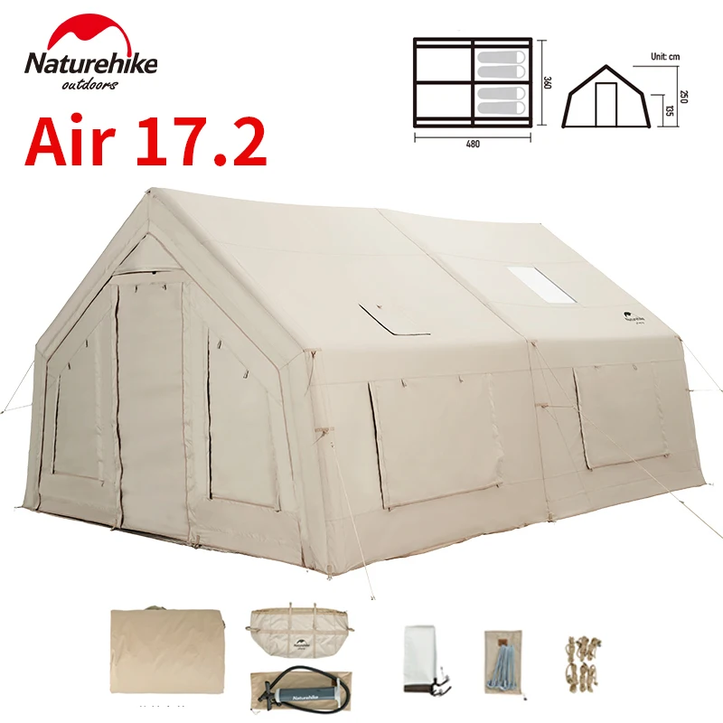 

Naturehike Air 17.2 Inflatable Tent Luxury Waterproof Large House Tent for 4 People Family Outdoor Camping Travel Chimney Hole