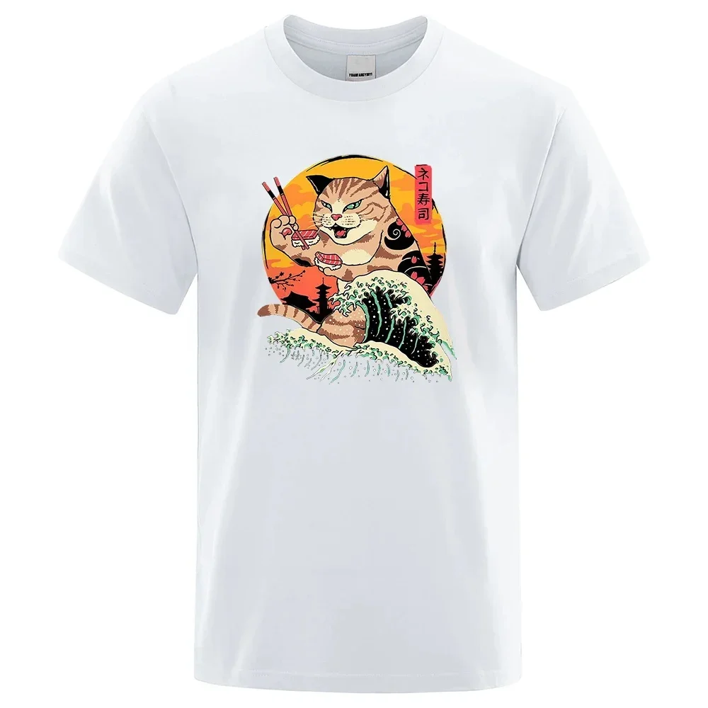 Cartoons Sushi Cat T-shirt Men Women O-Neck Casual Fashion Printed Graphic Cute Breathable Streetwear Harajuku Unisex Tees