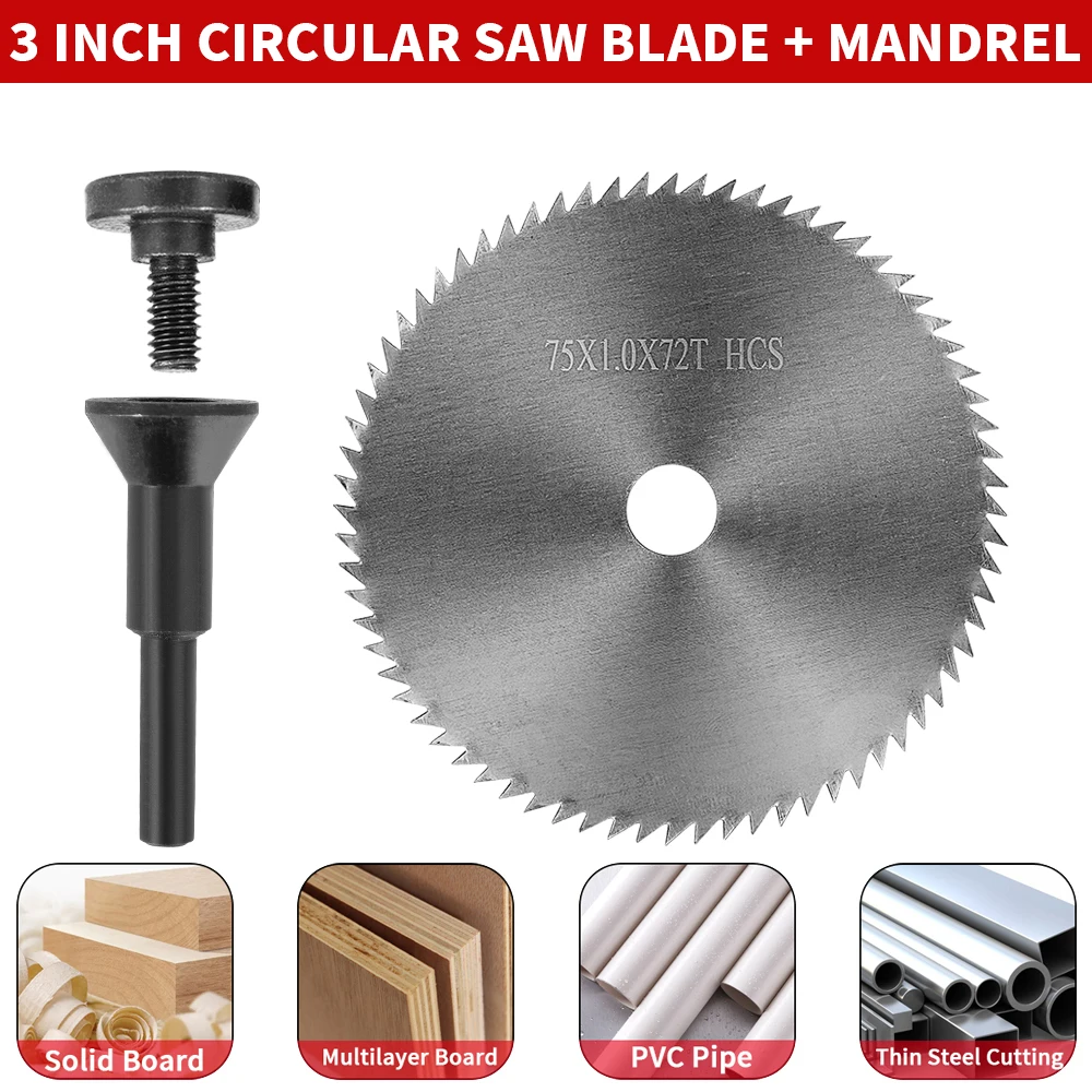 

3"Circular Saw Blade 75mm cutting Saw Disc Mini Angle Grinder Rotary Tool for Cutting Wood Plastic With 1pc Mounting Mandrel