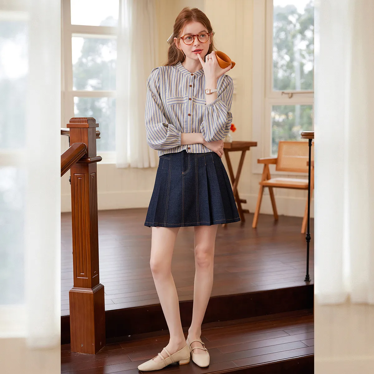 LOUIS YAO Nuove camicie a colori a contrasto scozzesi 2025 Primavera Moda retrò Camicia da donna a maniche lunghe Girocollo Non elasticizzato Top da donna