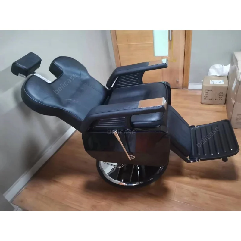 Custom Classic Black hair salon barber chairs high quality recliner adjustable with high hydraulic pump Barber chairs