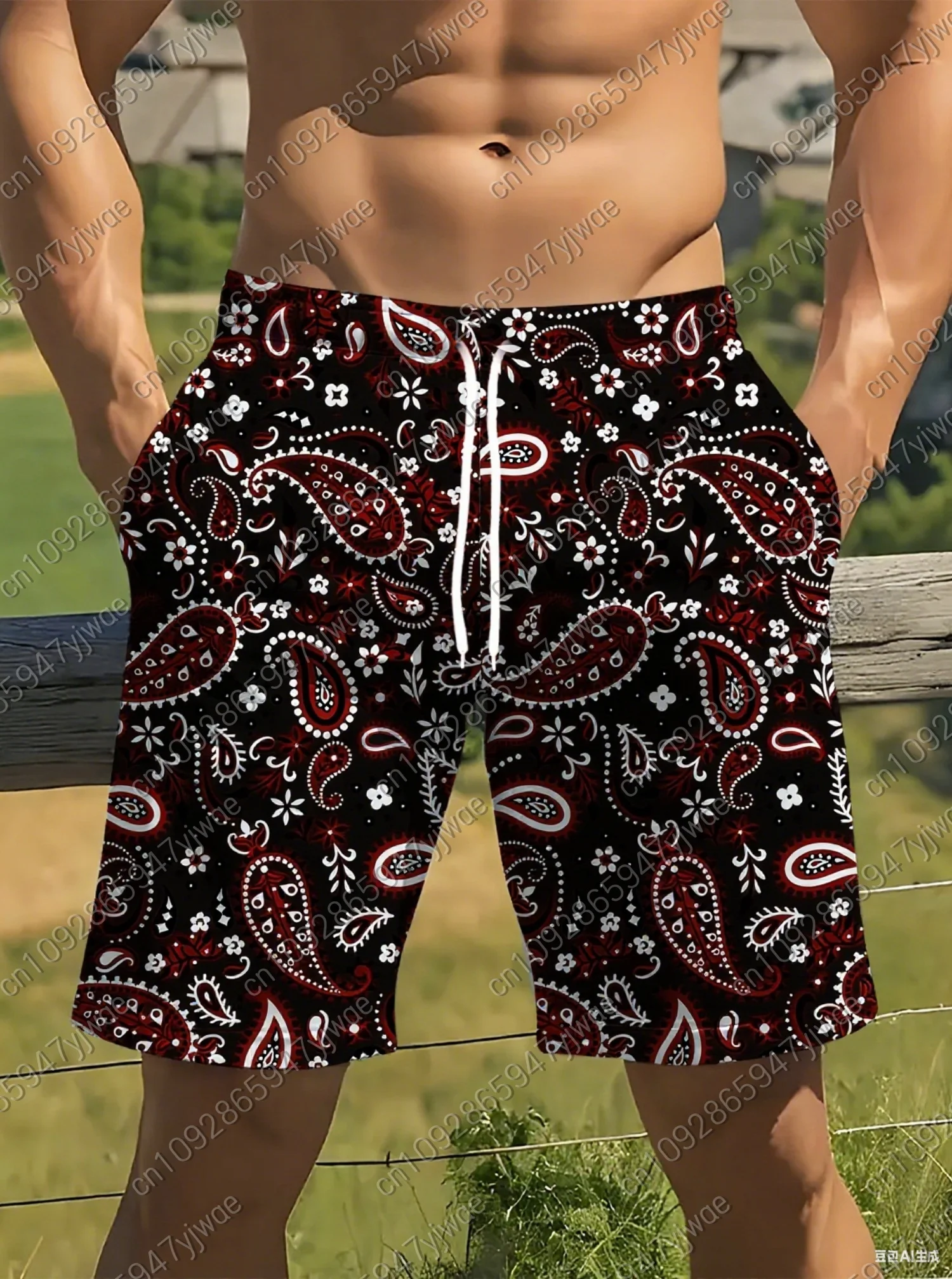 

Летние мужские шорты для доски в богемном стиле с принтом, плавки на шнурке, эластичные быстросохнущие гавайские пляжные шорты, мужская одежда