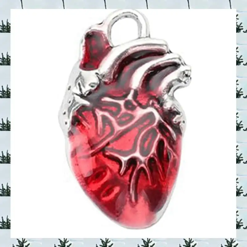 

ABLG 60 шт. подвески в форме сердца из объемного сплава, анатомические подвески, красная эмаль, металл, античное серебро, готика, 3D органные сердечки, подвески на Хэллоуин