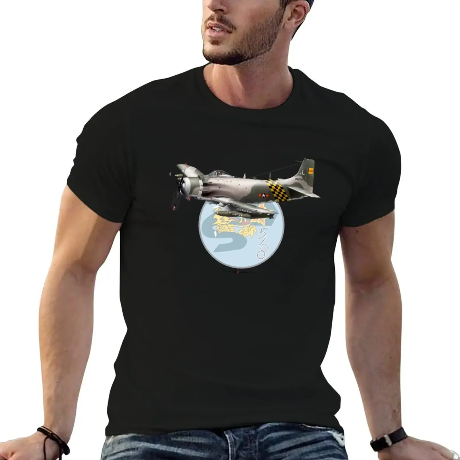 VNAF A-1 Skyraider 518th FS (SEA Camo) with Patch Background T-Shirt vintage t shirts anime t shirts mens t shirts top quality