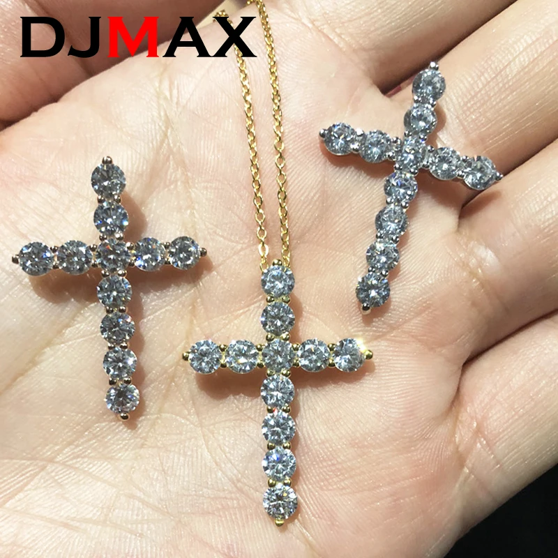 [Big Factory] Unisex Moissanite Diamond Cross Pendants For Women Original 925 Sterling Silver Yellow Men‘ s Diamond Chain Hiphop