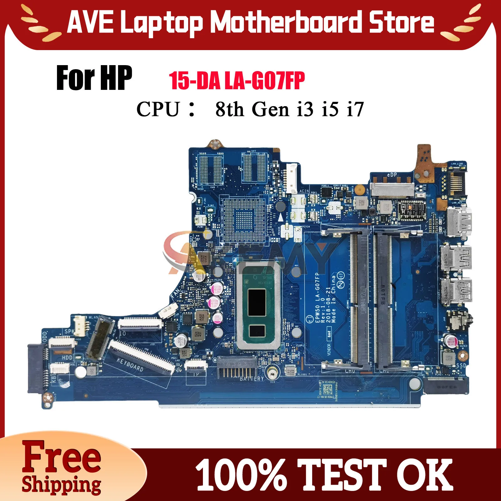 

LA-G07FP Материнская плата для ноутбука HP Pavilion 250 G7 15-DA с процессором i3 i5 i7 8-го 10-го поколения UMA L49975-601 L49975-001