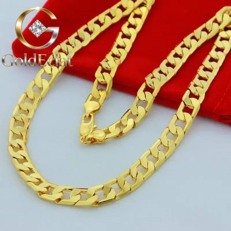 

GoldEclat Luxury 24K 9999 Pure Gold real gold Men's Sideways Cuban Necklace Wide 4mm 6mm 8mm 10mm