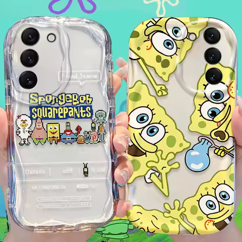 S-SpongeBobs Wave Case for Samsung Galaxy S24 S23 S22 S21 Ultra Plus S20 FE A73 A72 A71 A55 A54 5G A53 A52 A51 4G A50S A50 Cover