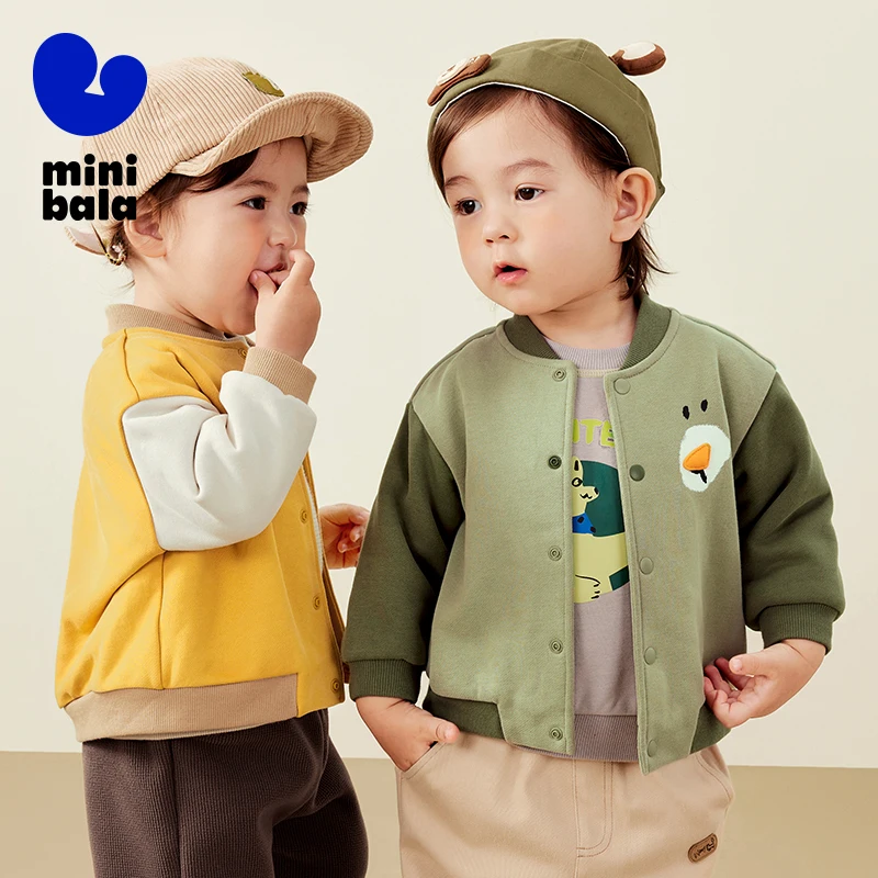 

Mini Balabala Baseball Jacket Kids 2025 Autumn Colorblock Baby Outerwear for Outdoor Warmth and Style