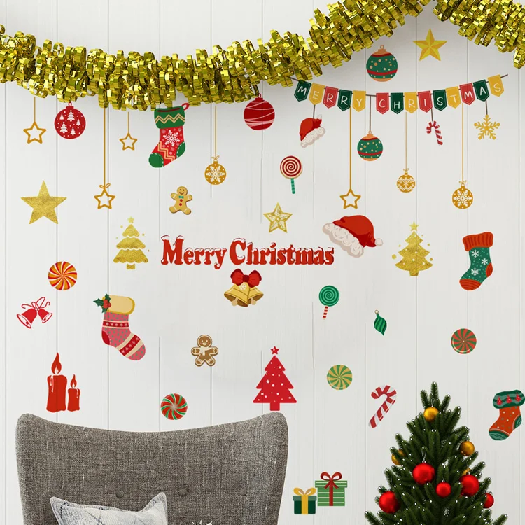 Cartoon Weihnachtsglocken-Socken-Wandaufkleber für Kinderzimmer, Hintergrunddekoration, Tapete, selbstklebend, Neujahrs-Heimdekoration, Aufkleber – Detail 6