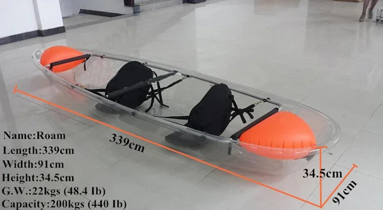 Kayaks Transparent With Paddles PC Glass Bottom Crystal Kayak 11ft Canoa Leisure Transparent Canoe Lakes & Rivers & Ocean Ltd.