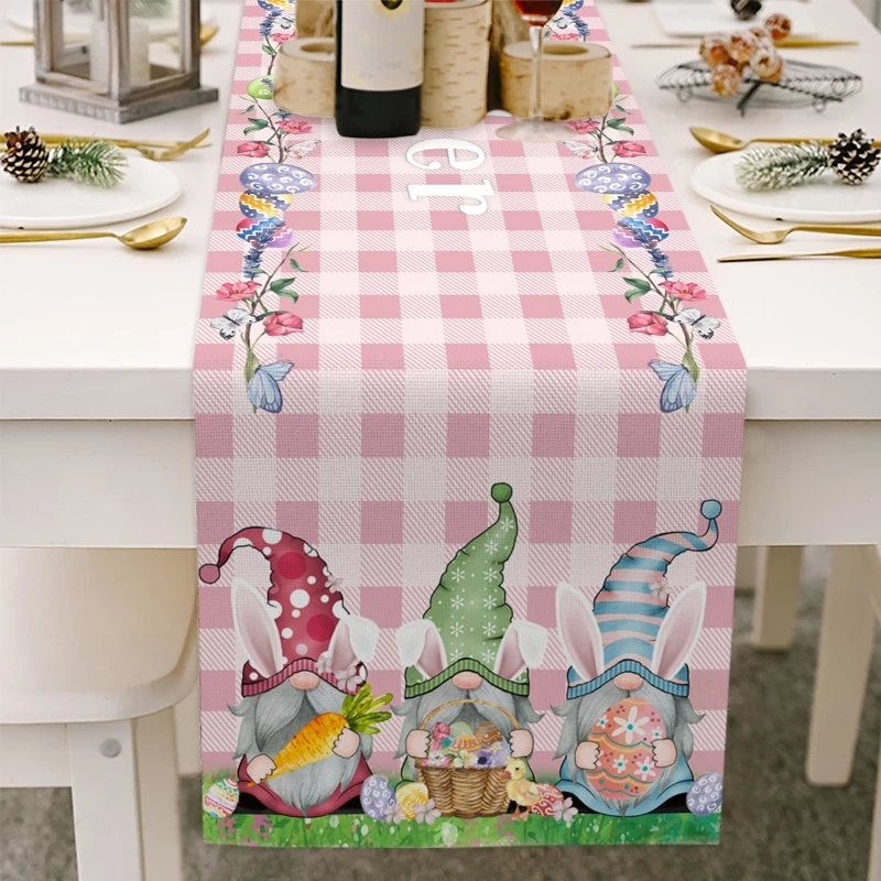 Happy Easter Table Runner 13 70 Inch Bunny Gnomes Easter Eggs Table Cloth for Spring Party Holiday Kitchen Dining Home A0KC