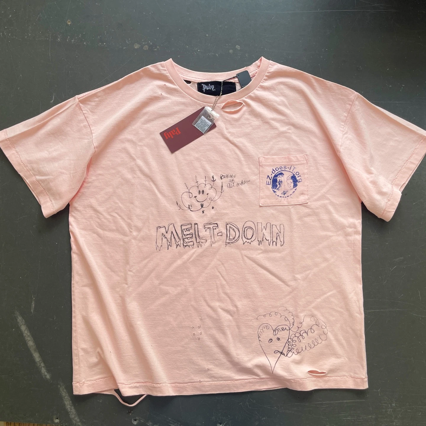 

Футболка с граффити Paly с розовыми отверстиями для мужчин и женщин, топ из плотной ткани, футболка, топы