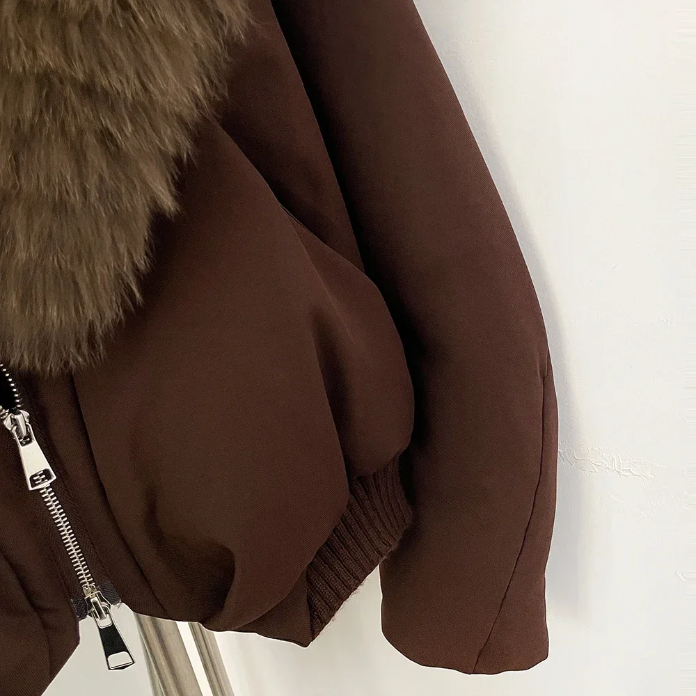 OFTBUY Kurze Reißverschluss-Pufferjacke für Damen, Neue Winter-Warmbekleidung, Daunenjacke mit Echtfuchspelzkragen, Naturpelz – Detail 12