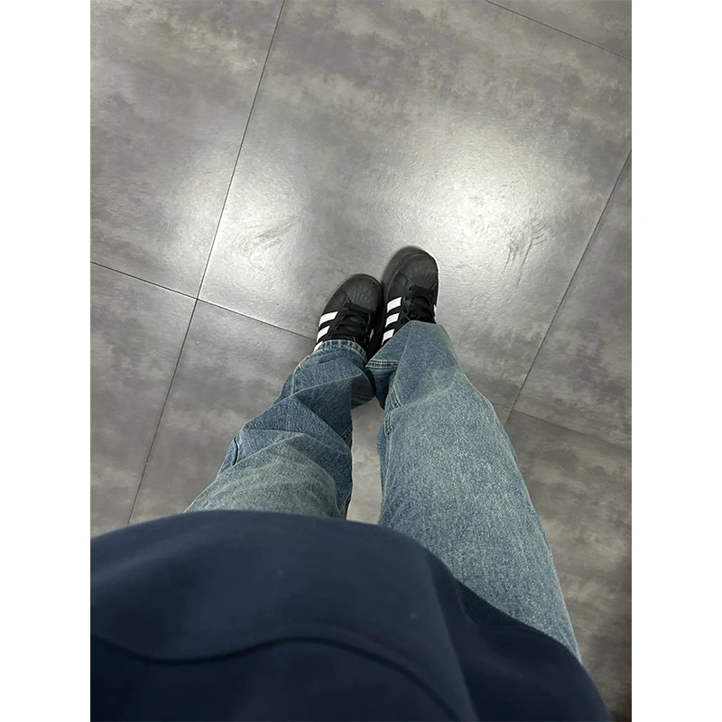 

American Vibe Men's Jeans Spring CleanFit Deep Blue Elastic Denim Slim Straight Leg Trousers Trendy High Waist Zipper Fly