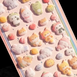 Kawaii 3D Relief Fluffy Animal Flocked Stickers for Scrapbooking Cute Phone Case Decoration Sticker School Stationery Supplies