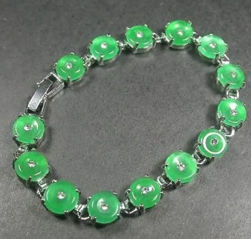 new hot Gold Plate CHINESE Green JADE Bead Beads Circle Donut Bangle Bracelet