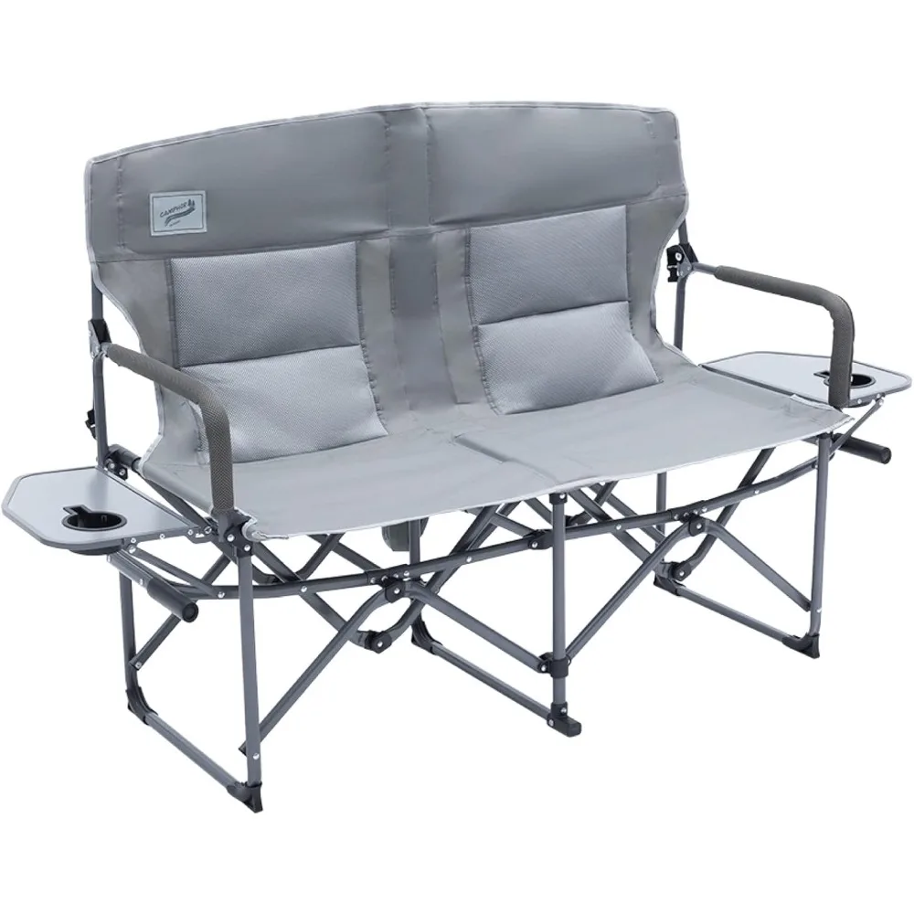 

Oversized Double Portable Folding Director’s Loveseat Chair with Padded Backrest, Side Table | Outdoor Sports, Beach, Lawn, Hunt