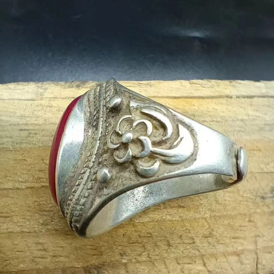 Collection Old China Tibet Silver Handmade Inlay Jade Ring Superb Ornament Gift 6