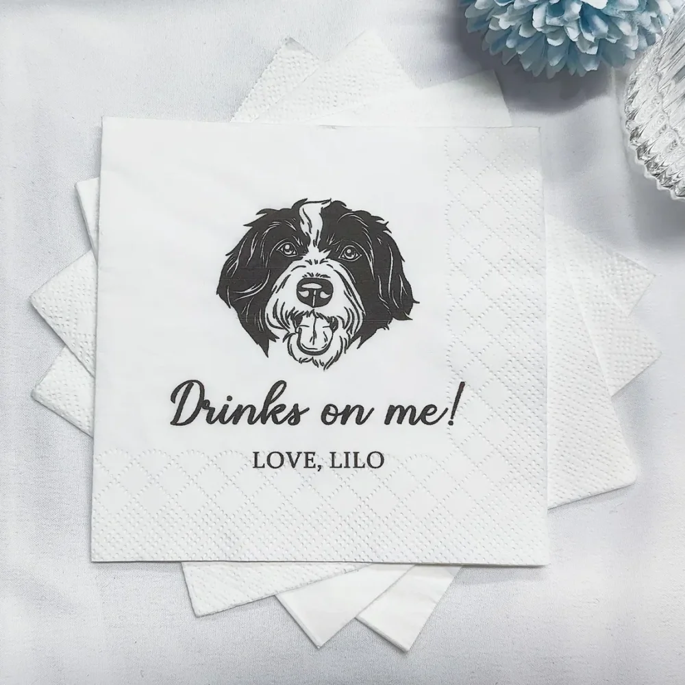 50pcs Custom Pet Cocktail Napkins,Custom Pet Portrait,Dog Wedding Napkins,Cat Napkins,Beverage Napkins,Dog Illustration Napkins