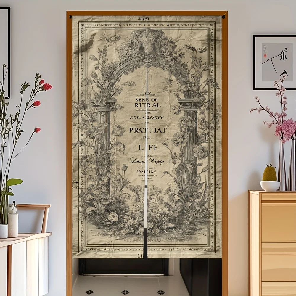 Decorative Vintage Botanical Engraving Door Curtain Room Divider Screen Antique Scientific Print Passage Curtain Home Decor Libr