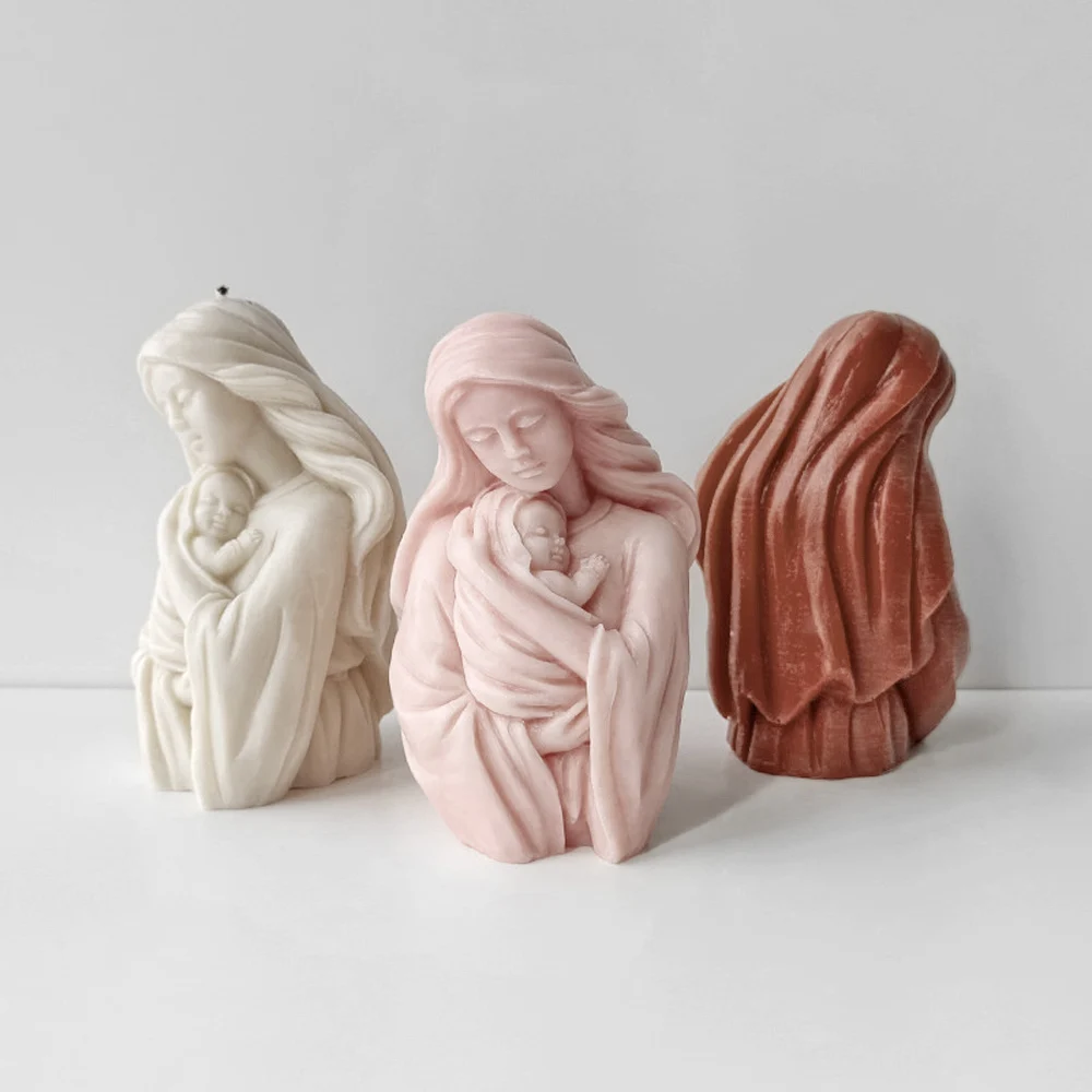 

Virgin Mary love Silicone Candle Mould Mother's Day Decoration DIY Aromatherapy Plaster Wax Soap Mold Mother and Son