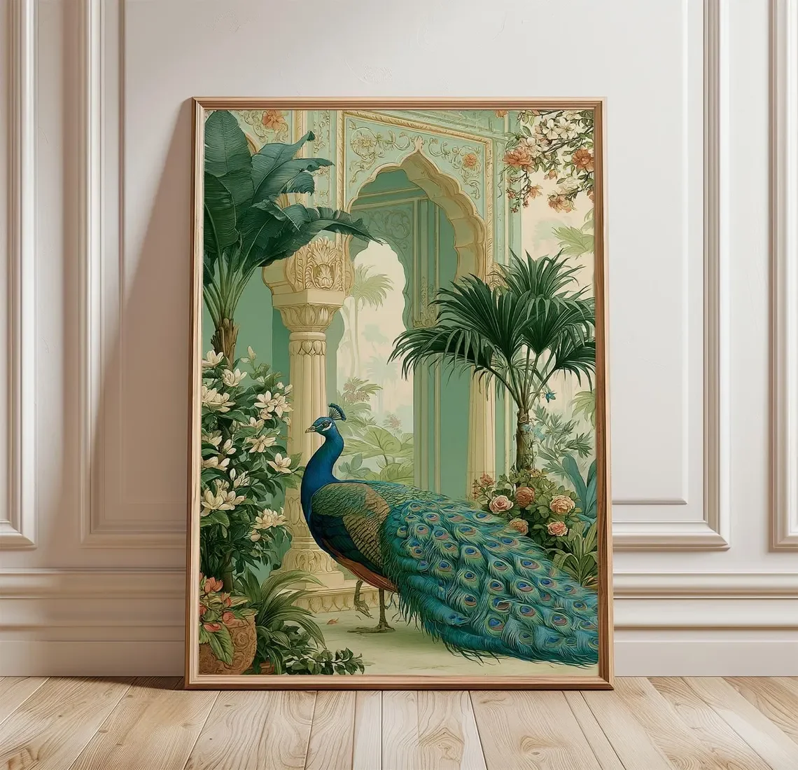 Peacock Palace Garden Poster, Indian Botanical Wall Art, Vintage Floral Print