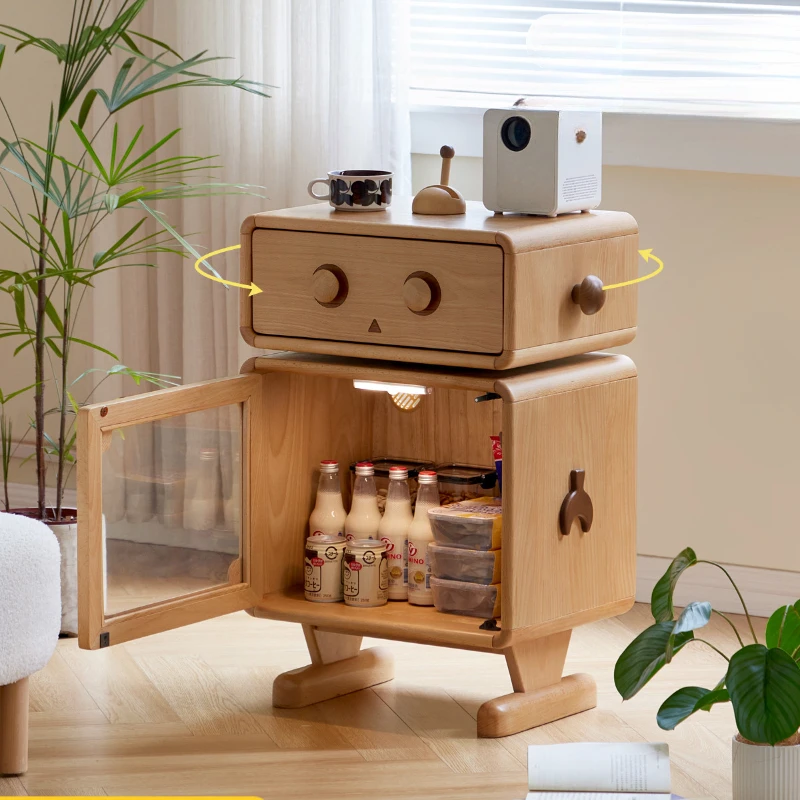 Armoire de rangement de dessin animé pour enfants, table de chevet moderne et créative, robot européen en hêtre léger