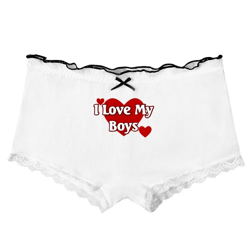 I LOVE MY BOYS Sexy Hot Bow Underwear for Women Lace White Boyshorts Comfortable Lovely Home Underpants Girls Shorts Panties