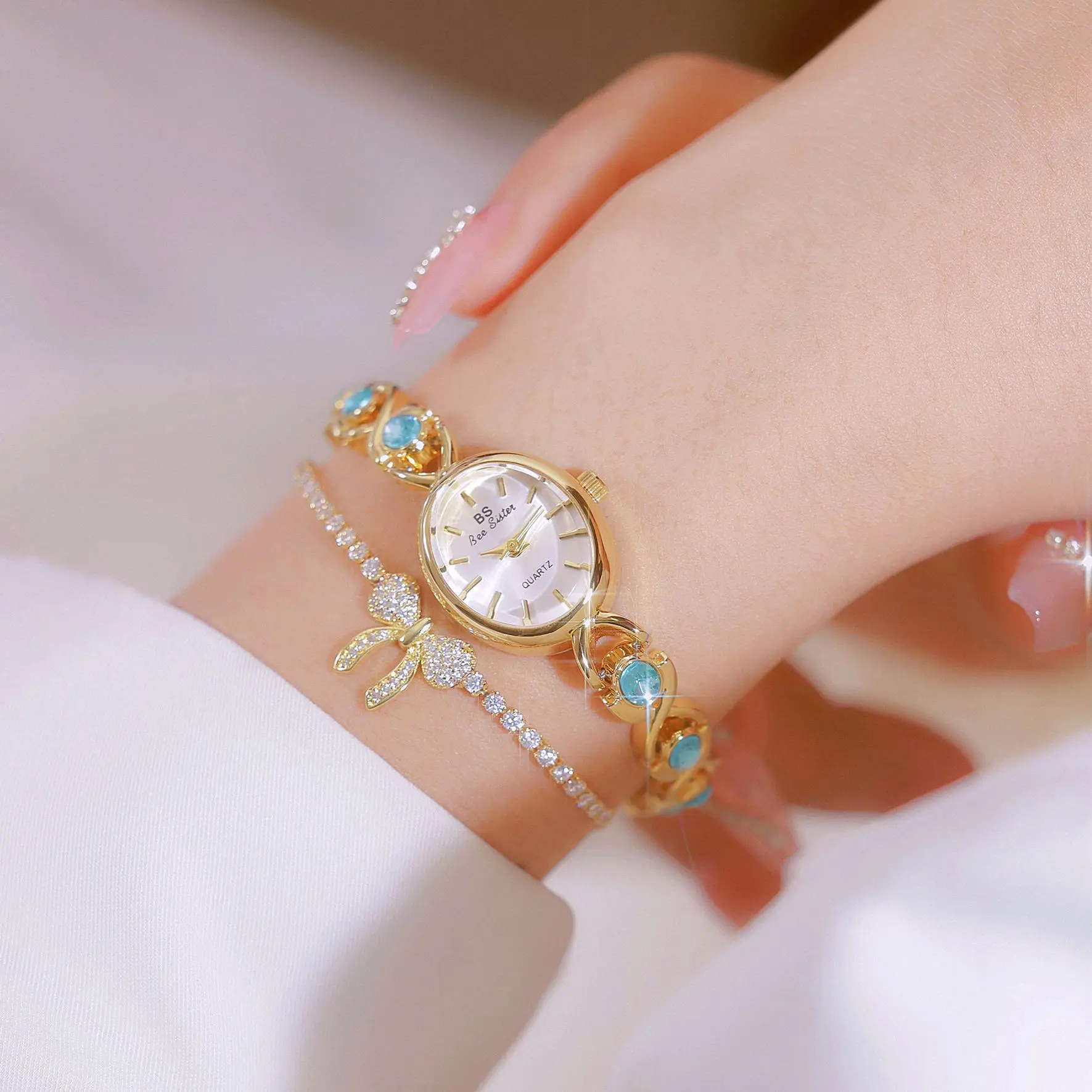 Fashion Luxury Rhinestone Ladies Bracelet Quartz Wristwatch Elegant Women's Watch Stainless Steel Band Reloj Mujer