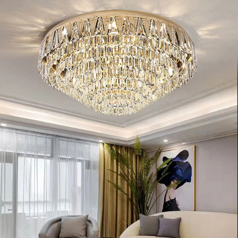 Stainless Steel Ceiling Lamp In Living Room,modern Rectangular/Round K9 Crystal Lamp,luxury Ceiling Lamp 2024,e14 Light Source