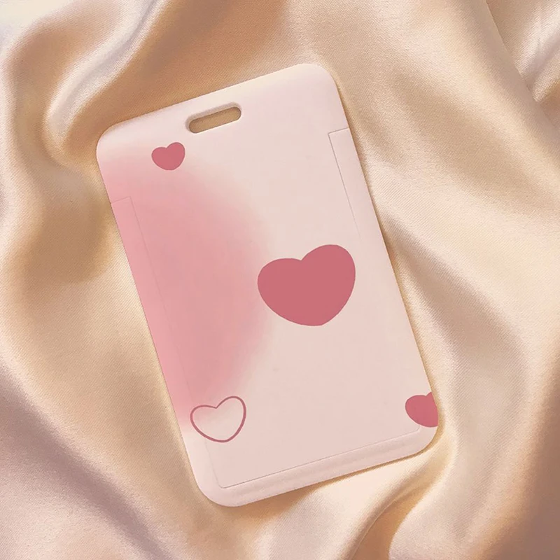 Cute Pink Love Credit Card Holders Keychain Bank ID Holders Badge Card Cover Case Business Card Holder Student Supplies