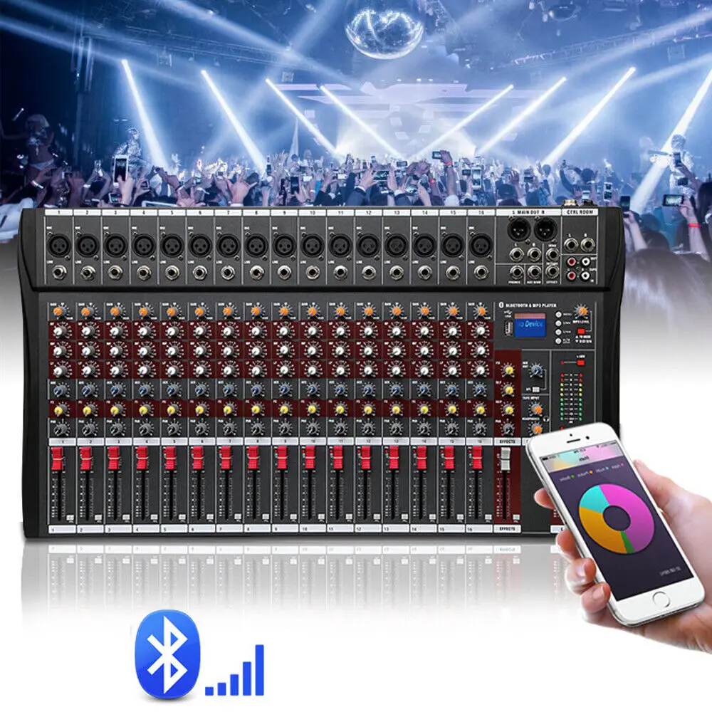 16-Channel Studio Audio Mixing Console - Bluetooth USB Digital Sound Mixer