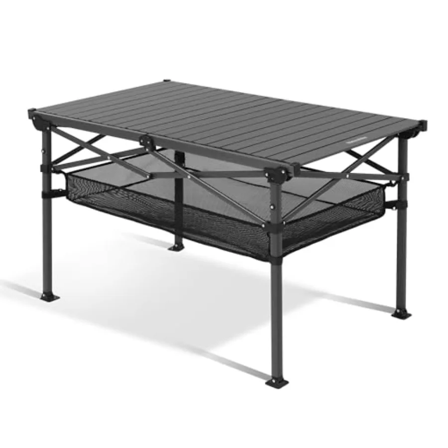 

Folding Camping Table, Aluminum, Black, Spacious Tabletop for 4-6 Persons, Portable Lightweight with Carry Bag for Outdoor, Cam