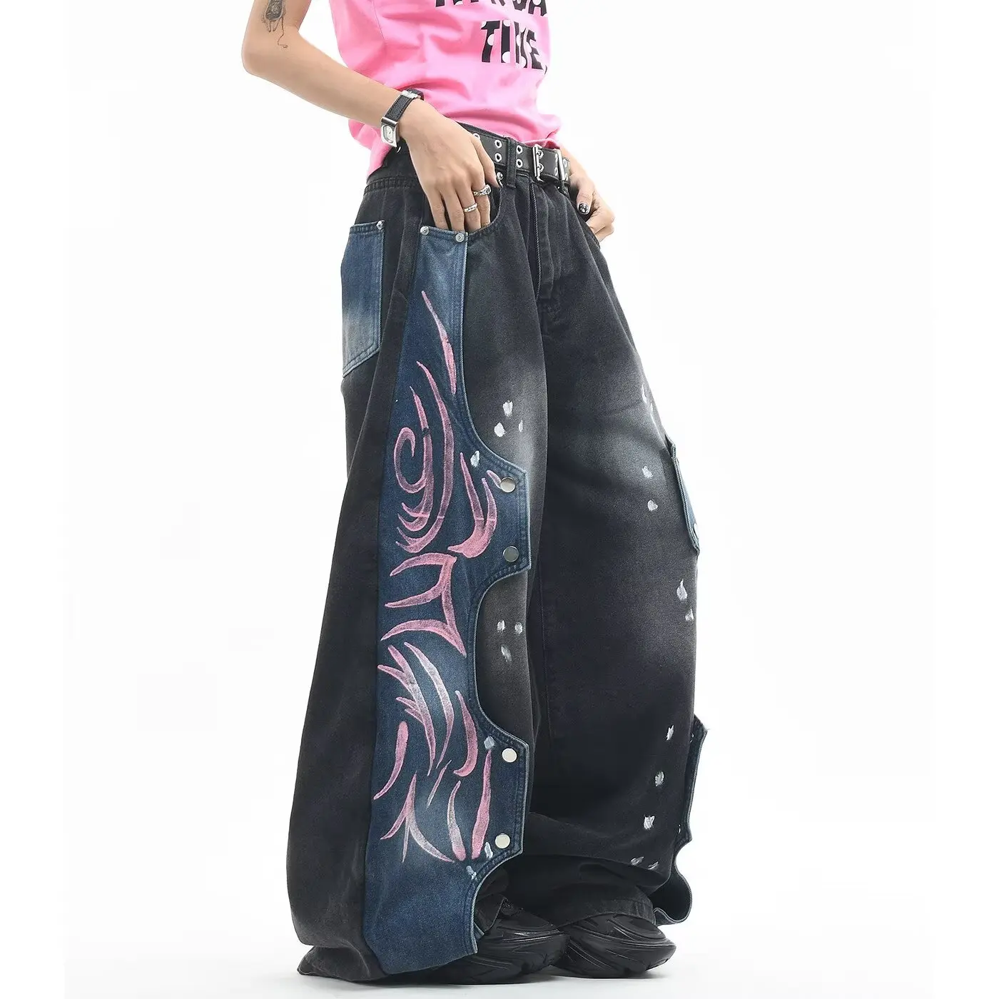 Autum New Women Casual Jeans Creative Design Jeans American Fashion Loose Pants Harajuku Vintage Sweatpants Women Clothing