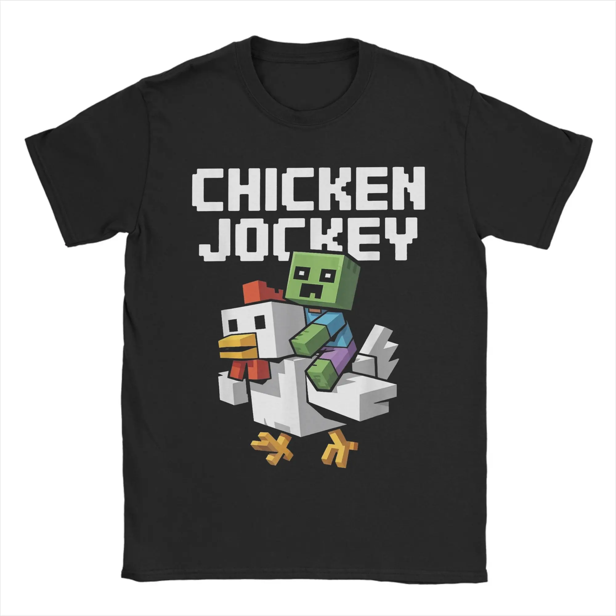 Chicken Jockey Zombie Pixel Art Zombie 2025 Movie Graphic Print T Shirts for Men Women  100% Cotton  Tee Shirt Clothes