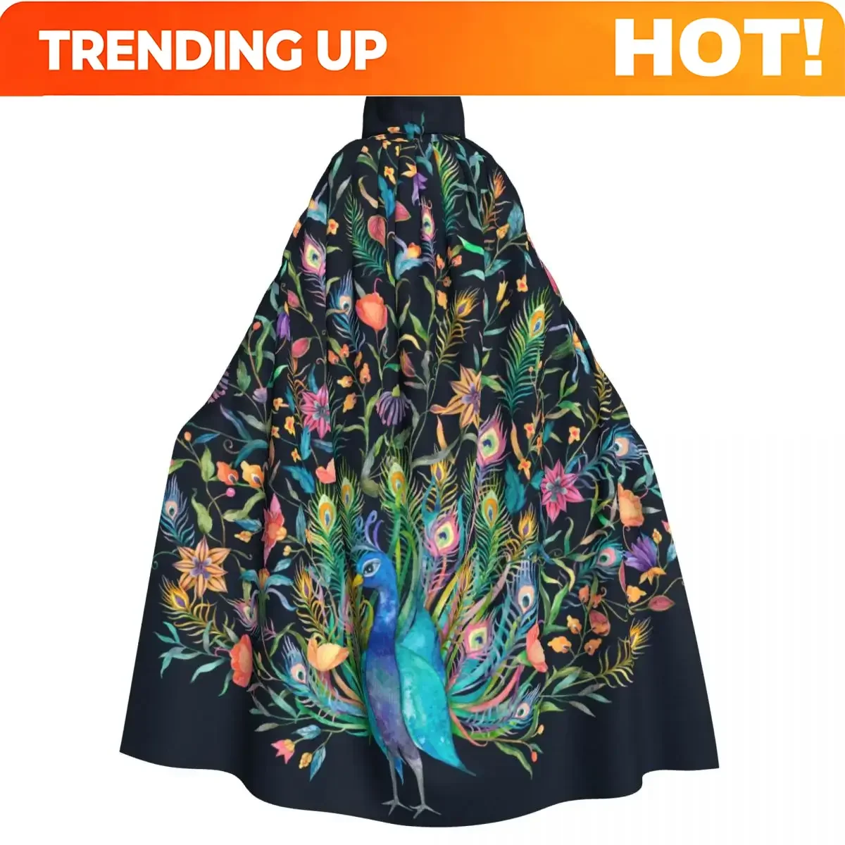 Customization Unisex Adult Watercolor Peacock Spreading Tails Cloak With Hood Long Witch Costume Cosplay