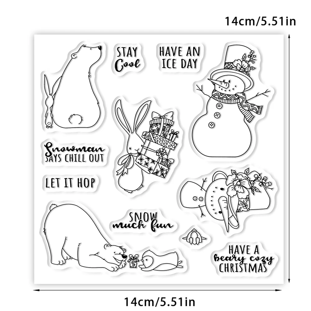 Winter Polar Bear Snowman Cutting Dies Clear Stamp Set DIY Scrapbooking Metal Dies Silicone Stamp Card Making Crafts Albums Decor