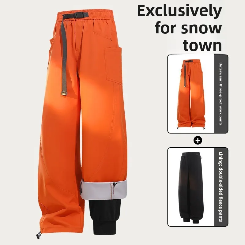 Winter Hiking Pants 3 in 1 Waterproof Windproof Climbing Sports Trousers Warm Detachable Fleece Outdoor Camping Ski Cargo Pants