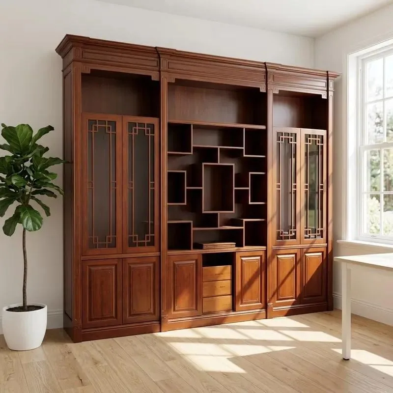 Custom Solid Wood Wine Cabinet with Storage Bookshelf American Style Display for Living Room Dining Room Home Decoration