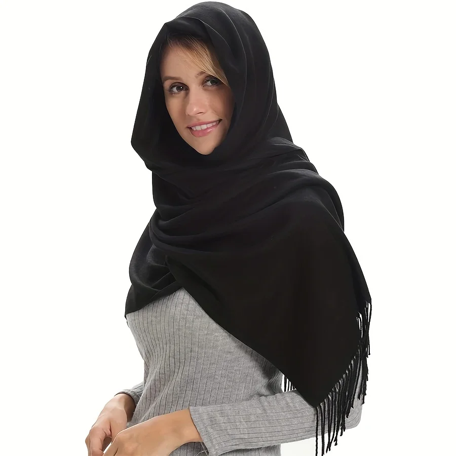 Écharpe Hijab Respirante et Fine pour Femme, Châle Doux et Chaud avec Pompon, Style Simple, Nouvelle Collection 2024