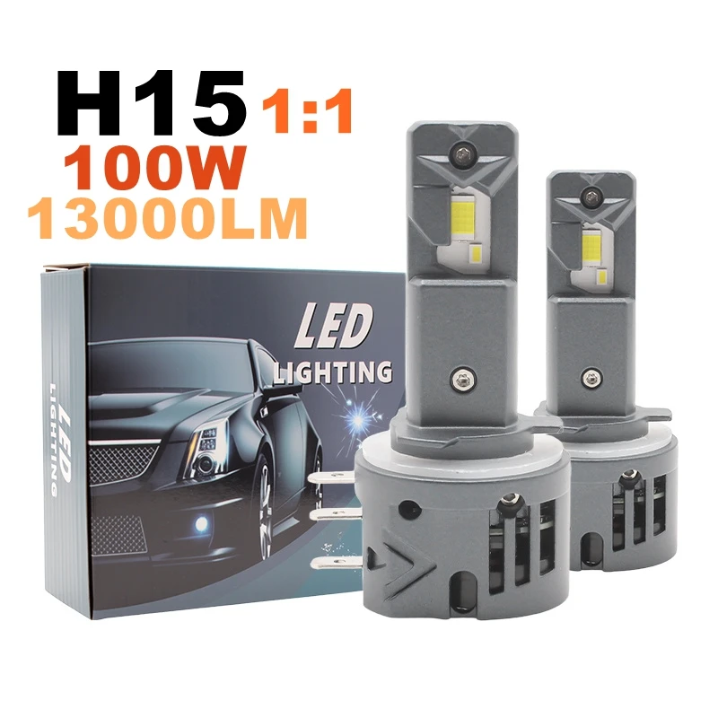 H15 LED Headlight Bulbs Mini Size 1:1 Original Standard High Lumens 6500K White High Beam DRL with Cooling Fan for VW Audi BMW