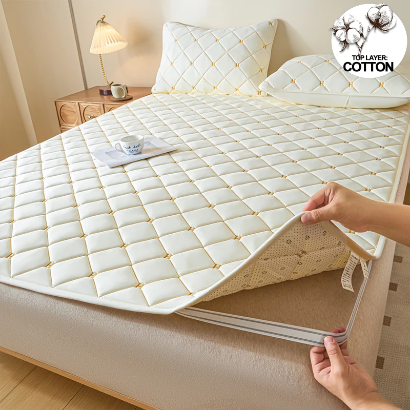 

Бесшумный роскошный наматрасник, наматрасник, дышащий, с 4 эластичными угловыми ремнями, гипоаллергенный, противоскользящий