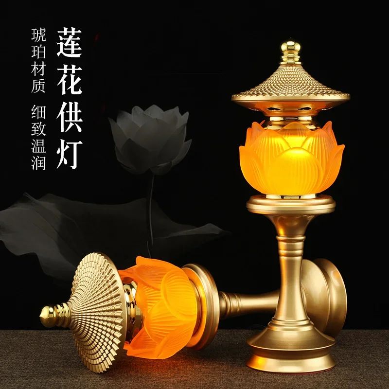 A PAIR 2PCS Buddhism Taoism HOME Temple shrine enshrine worship high grade buddha crystal lamp bless safety healthy good luck