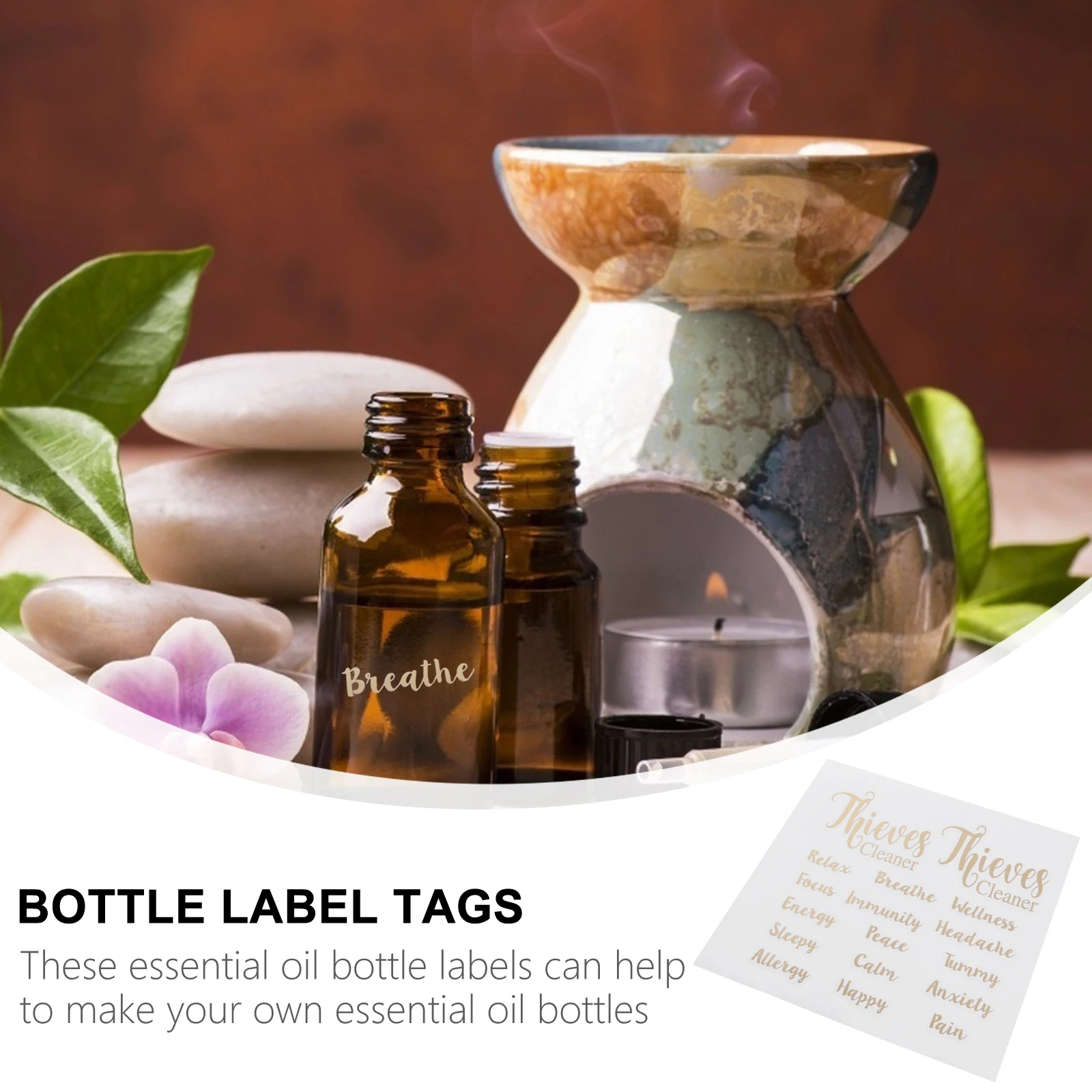 

6 Sheets Essential Oil Bottle Stickers DIY Waterproof Labels for Perfume Bottles Adhesive Tags Jar decals Folder Labels Storage